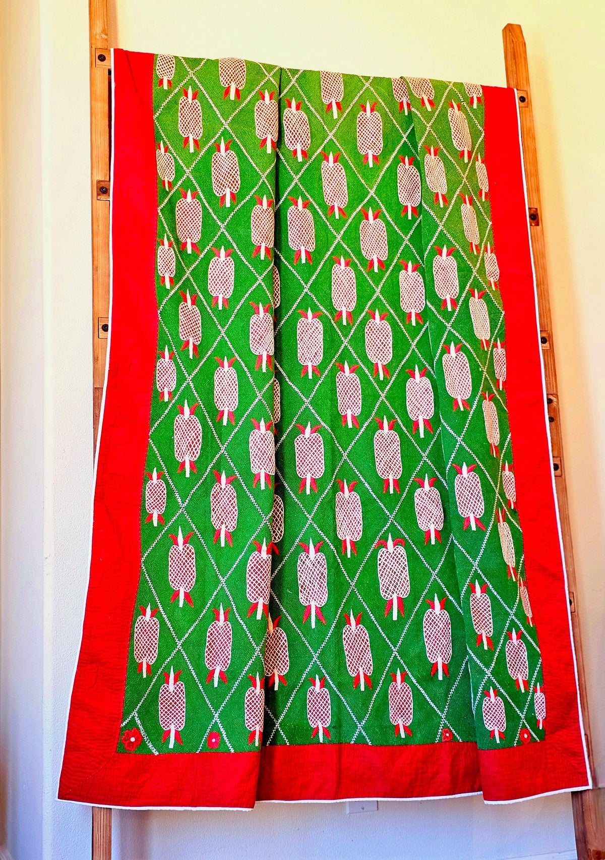 Pineapple Kantha Quilt – Hand Embroidered Cotton Quilt - Ohana Earth