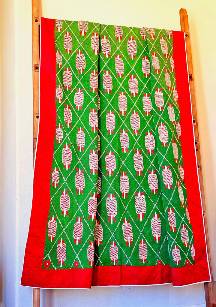 Pineapple Kantha Quilt – Hand Embroidered Cotton Quilt - Ohana Earth