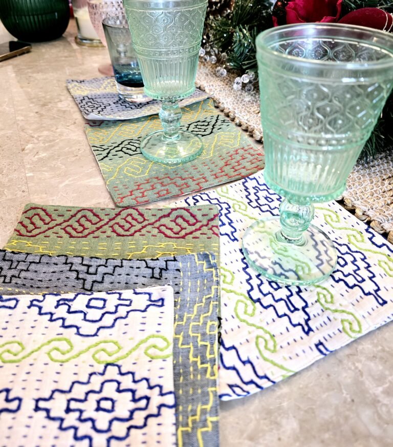 Hand - Embroidered Kantha Napkins - Ohana Earth