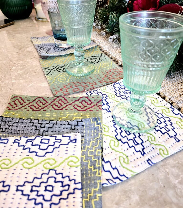 Hand - Embroidered Kantha Napkins - Ohana Earth