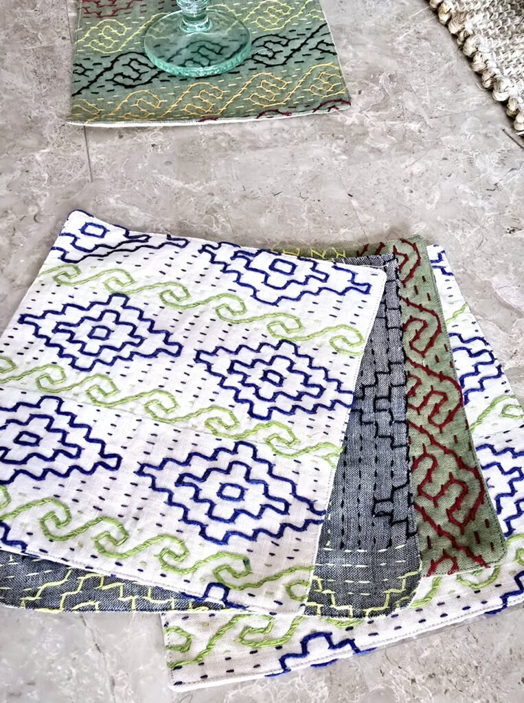 Hand - Embroidered Kantha Napkins - Ohana Earth