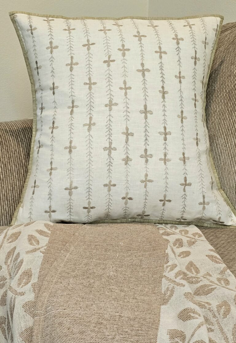 Hand Embroidered Cotton Linen Cushion Cover - Ohana Earth