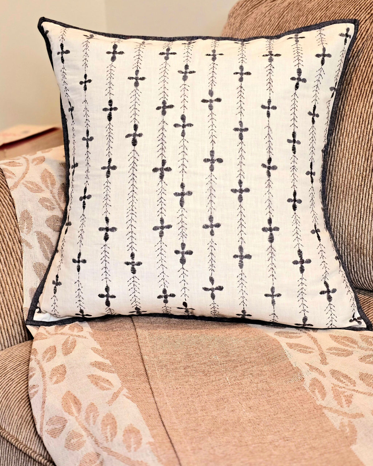 Hand Embroidered Cotton Linen Cushion Cover - Ohana Earth