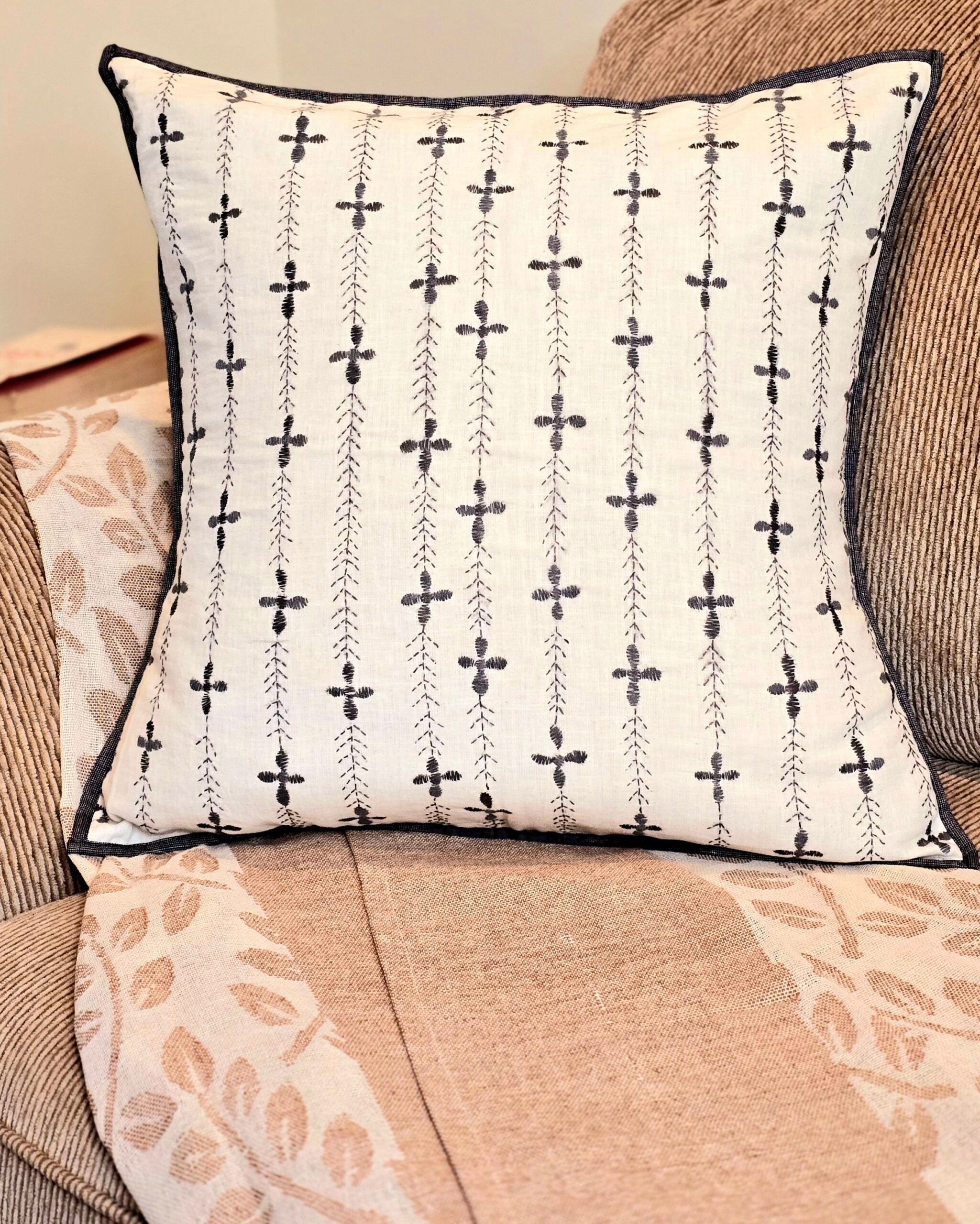 Hand Embroidered Cotton Linen Cushion Cover - Ohana Earth