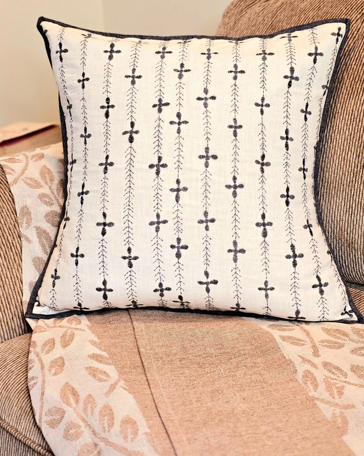 Hand Embroidered Cotton Linen Cushion Cover - Ohana Earth