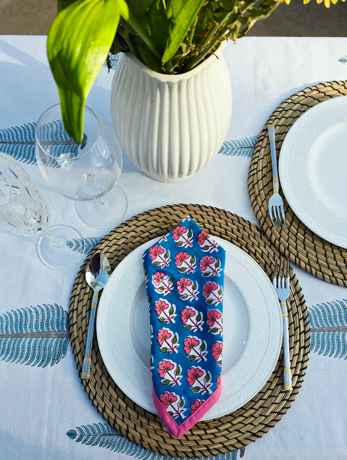 Wildrose Pure Cotton Hand block Printed Napkin - Ohana Earth