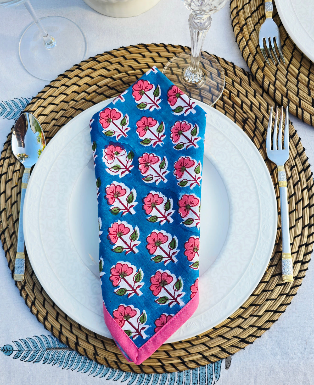 Wildrose Pure Cotton Hand block Printed Napkin - Ohana Earth