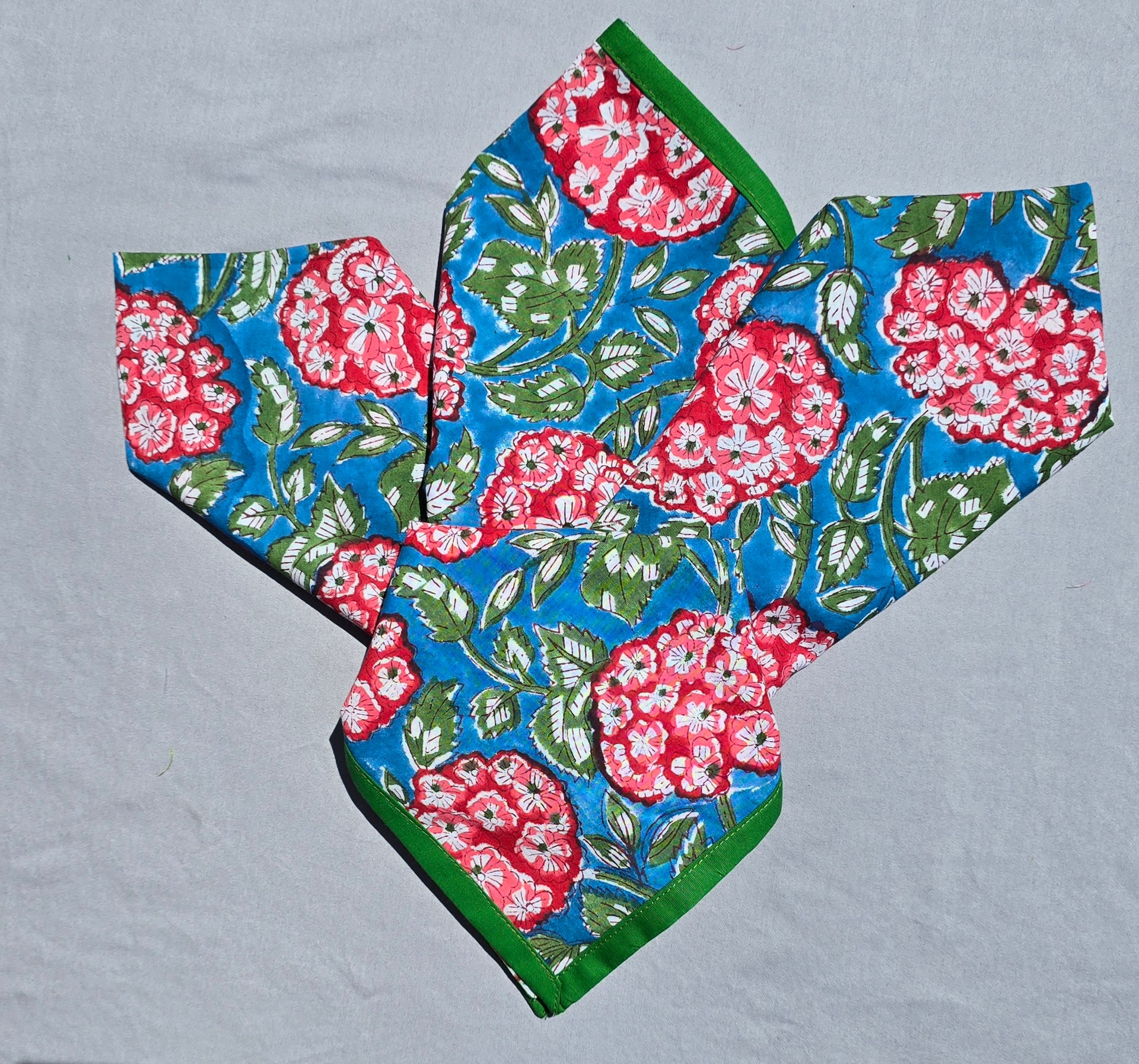 Blue Red Floral Pure Cotton Hand block Printed Napkin - Ohana Earth
