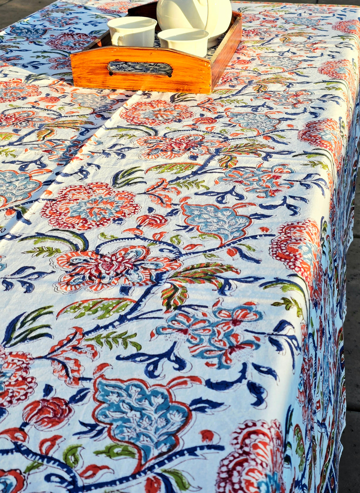 Flower Song Block Printed Table Cloth - Ohana Earth