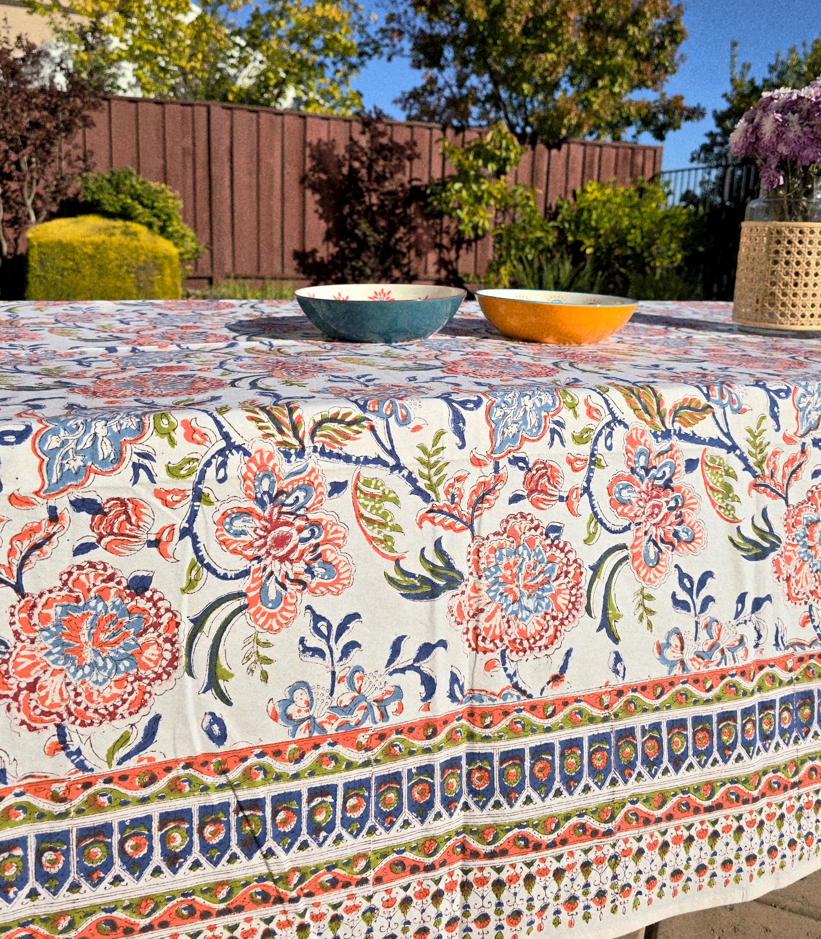 Flower Song Block Printed Table Cloth - Ohana Earth
