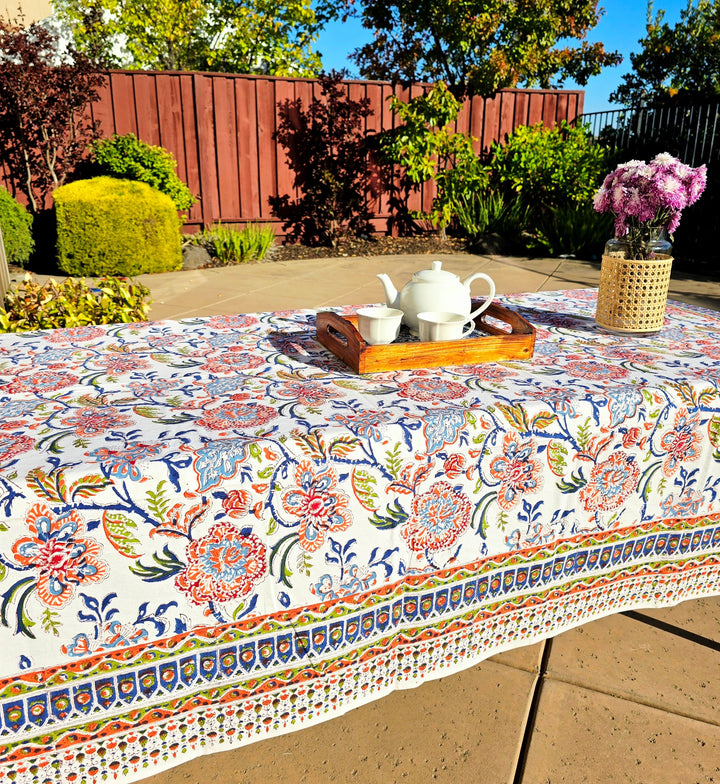 Flower Song Block Printed Table Cloth - Ohana Earth