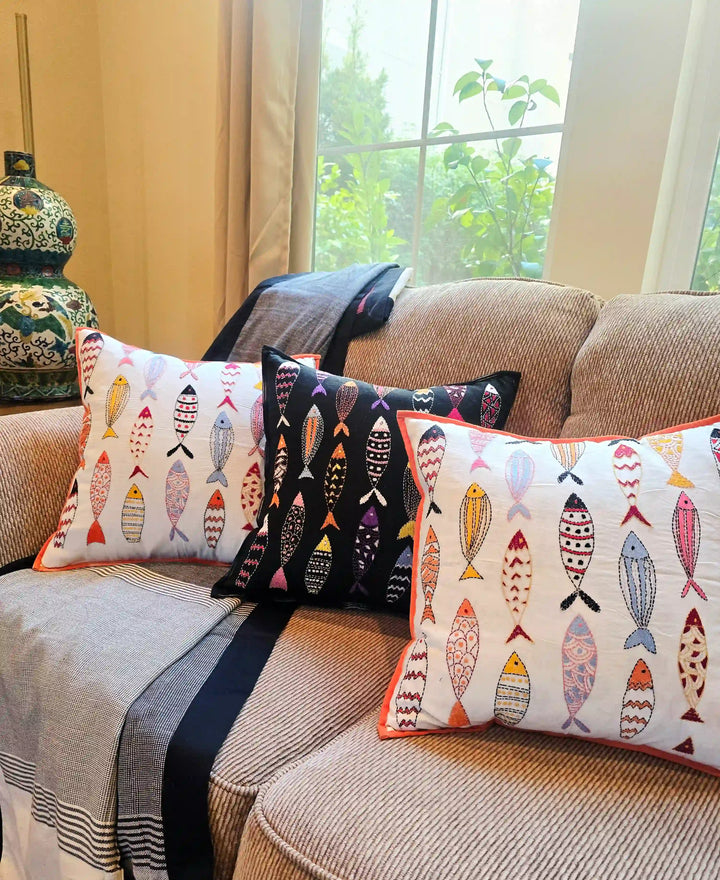 Handmade Kantha Fish Cushion Cover - Ohana Earth