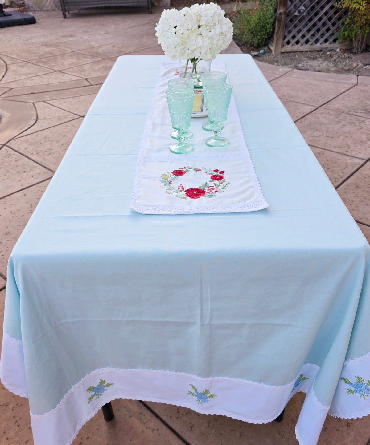Blue Embroidered Pure Cotton Table Cover - Ohana Earth