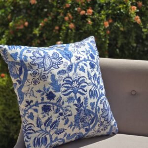 California Blue Floral Hand Block Printed Cushion Cover - Ohana Earth