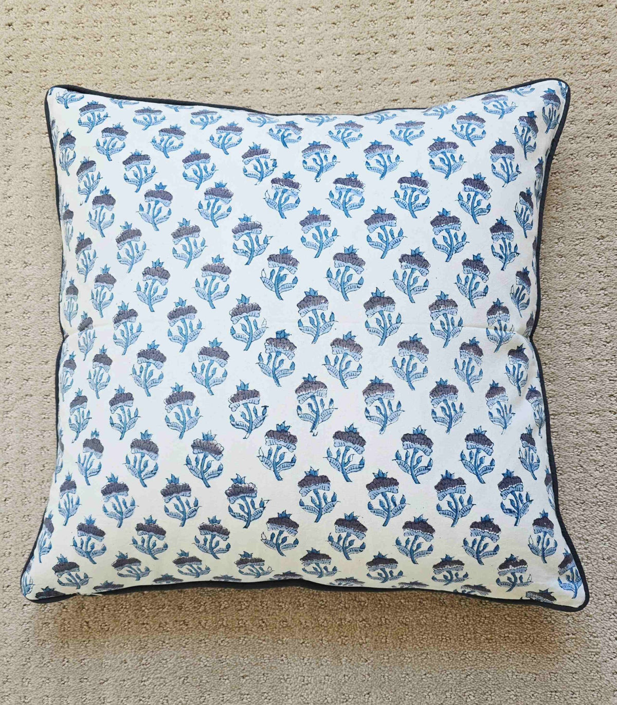 California Blue Tansy Hand Block Printed Cushion Cover - Ohana Earth