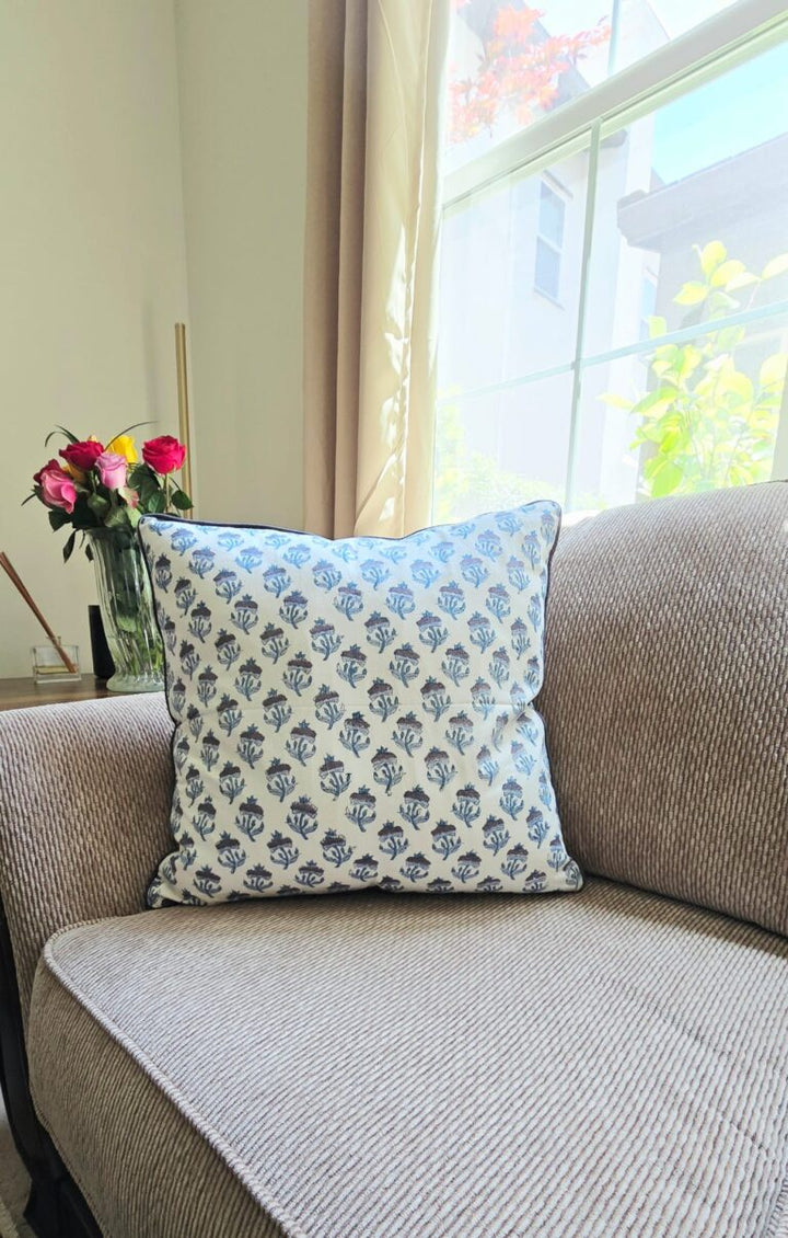 California Blue Tansy Hand Block Printed Cushion Cover - Ohana Earth