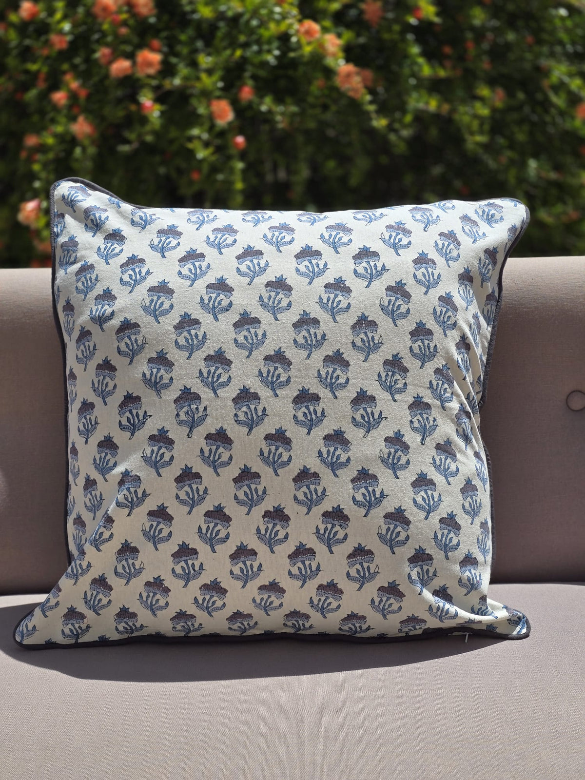 California Blue Tansy Hand Block Printed Cushion Cover - Ohana Earth