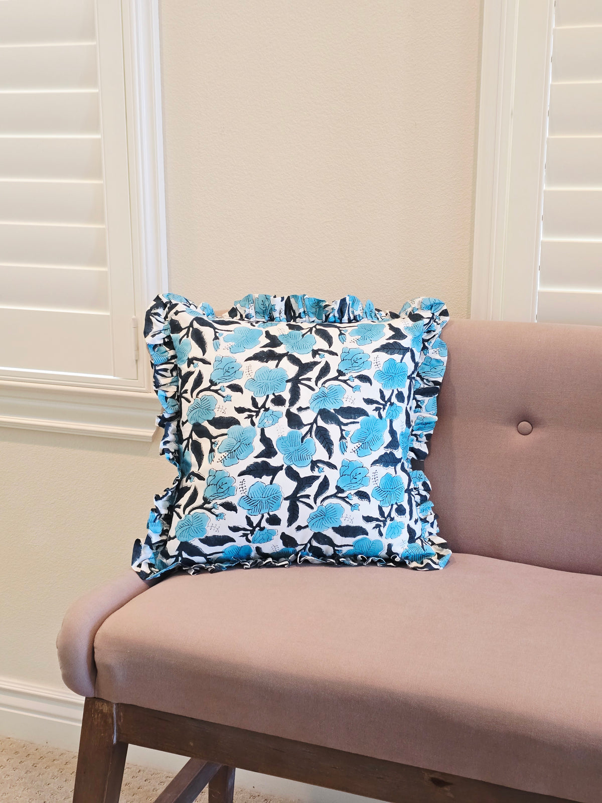 California Blue Iris Hand Block Printed Cushion Cover - Ohana Earth