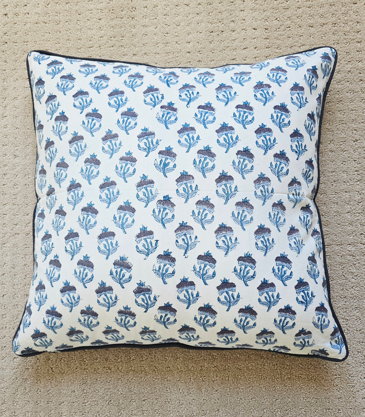 California Blue Iris Hand Block Printed Cushion Cover - Ohana Earth