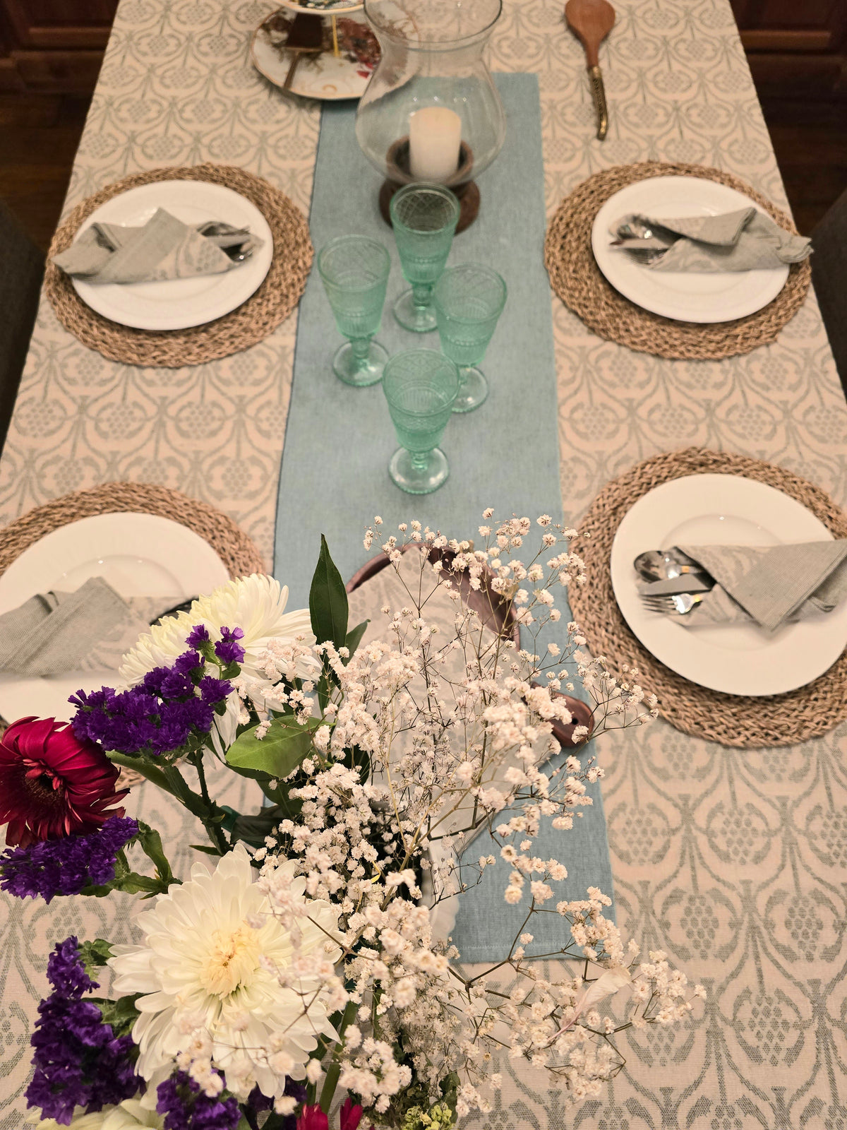 Fern - garden Pure Cotton Handwoven Jacquard Table cover - Ohana Earth