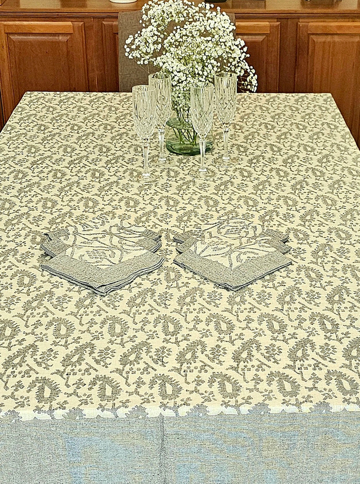 Fern - garden Pure Cotton Handwoven Jacquard Table cover - Ohana Earth