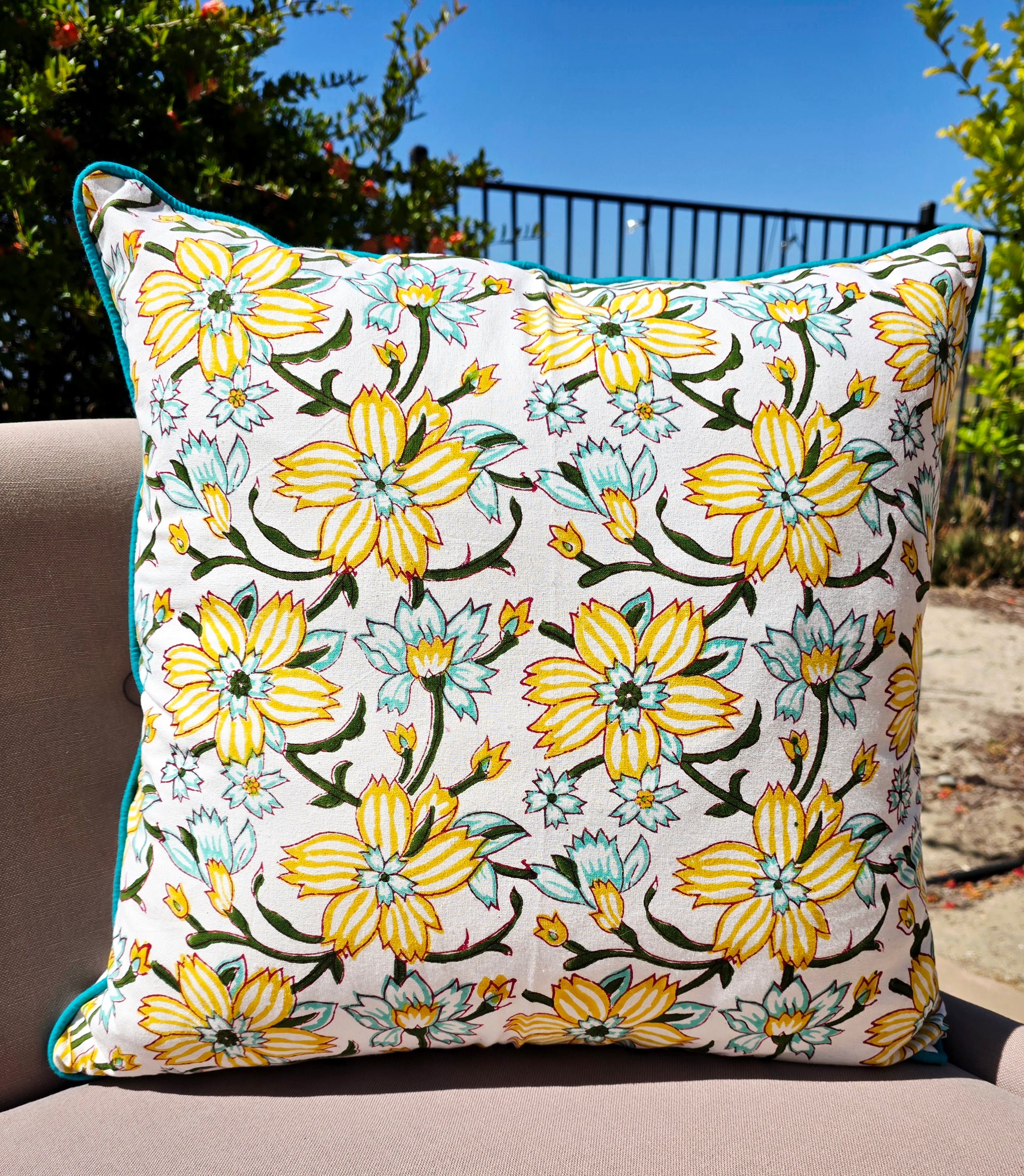 Hello Sunshine Hand Block Printed Cushion Cover - Ohana Earth
