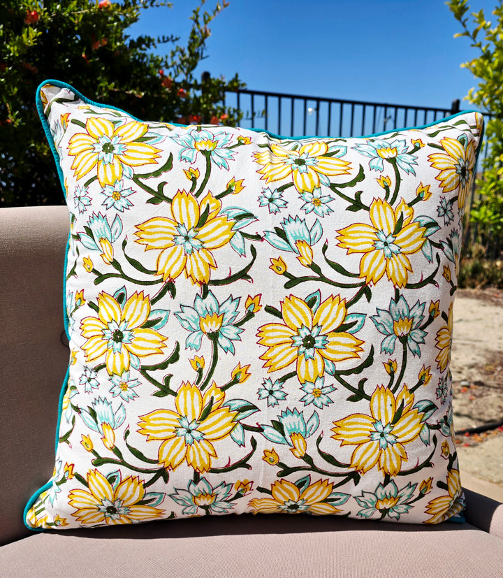 Hello Sunshine Hand Block Printed Cushion Cover - Ohana Earth
