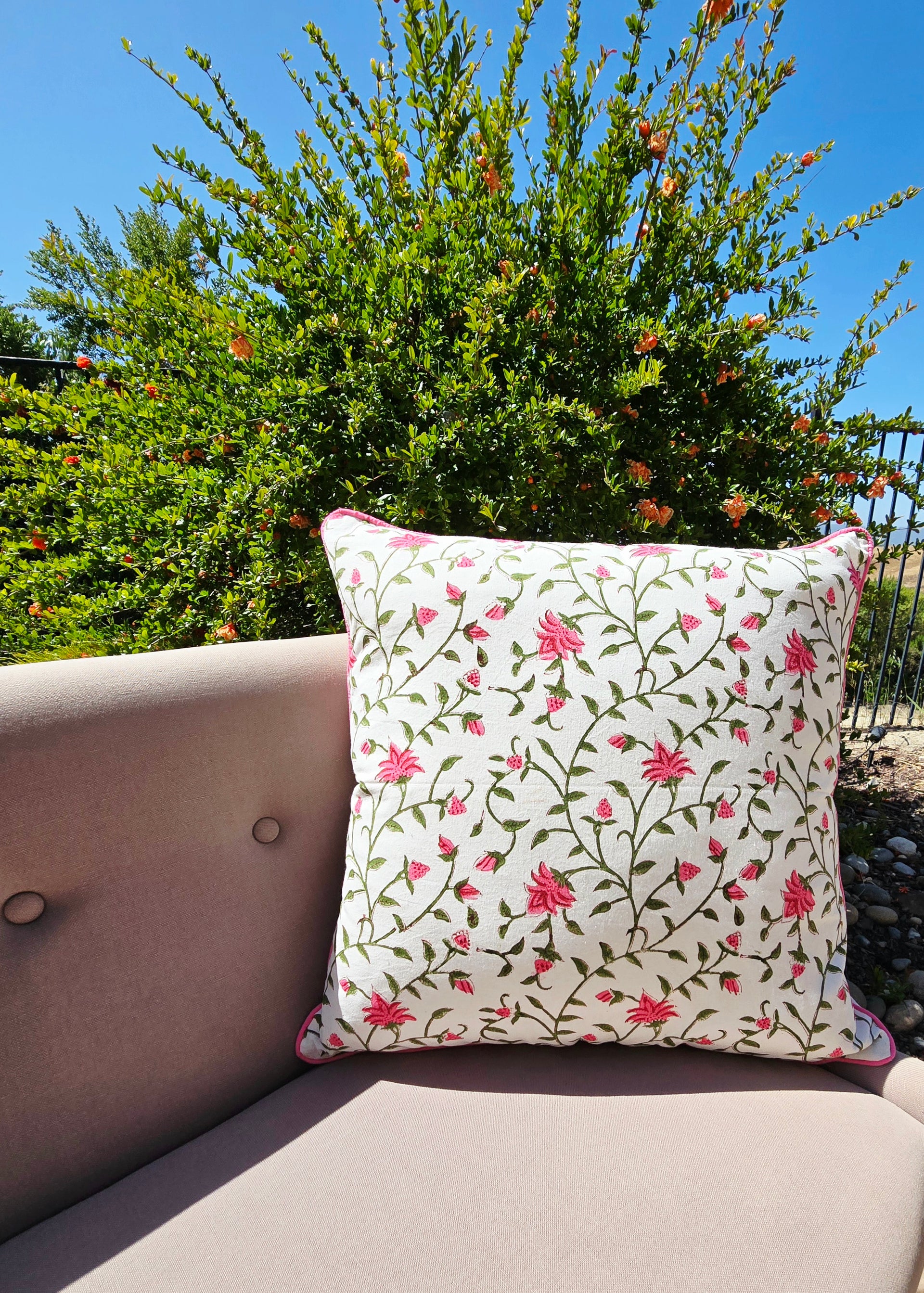 Hello Sunshine Hand Block Printed Cushion Cover - Ohana Earth