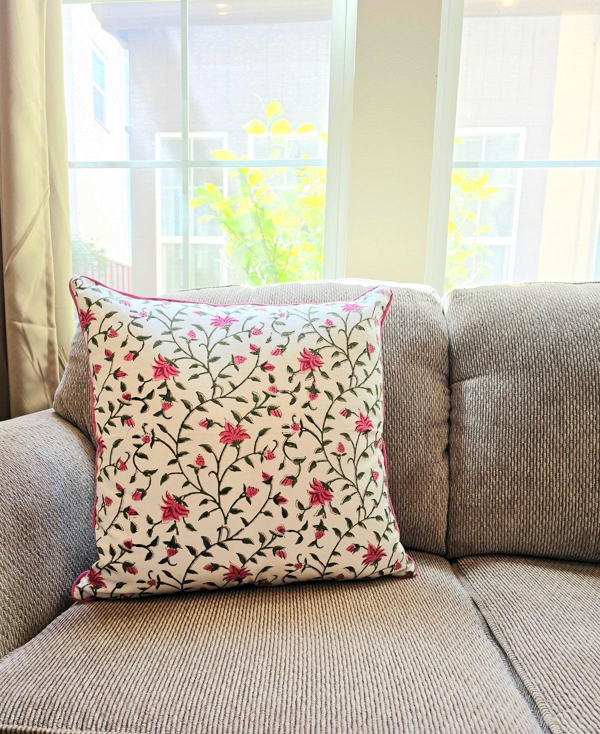 Hello Sunshine Hand Block Printed Cushion Cover - Ohana Earth