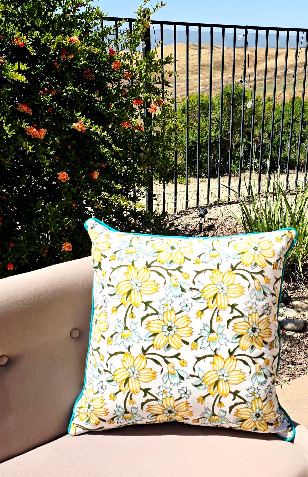 Hello Sunshine Hand Block Printed Cushion Cover - Ohana Earth