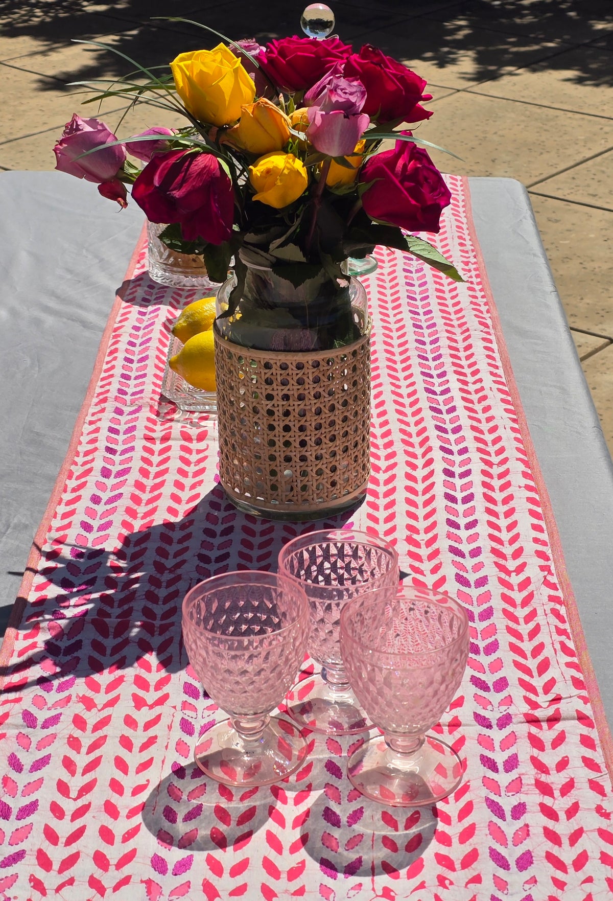 Just Petals Block Printed Handmade Kantha Table Runner - Ohana Earth