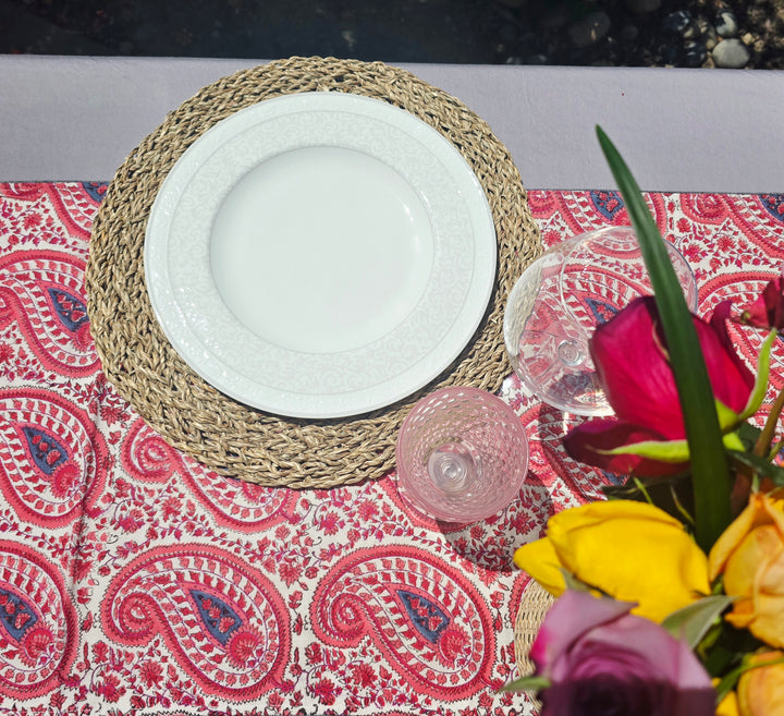 Orange Paisley Block Printed Handmade Kantha Table Runner - Ohana Earth