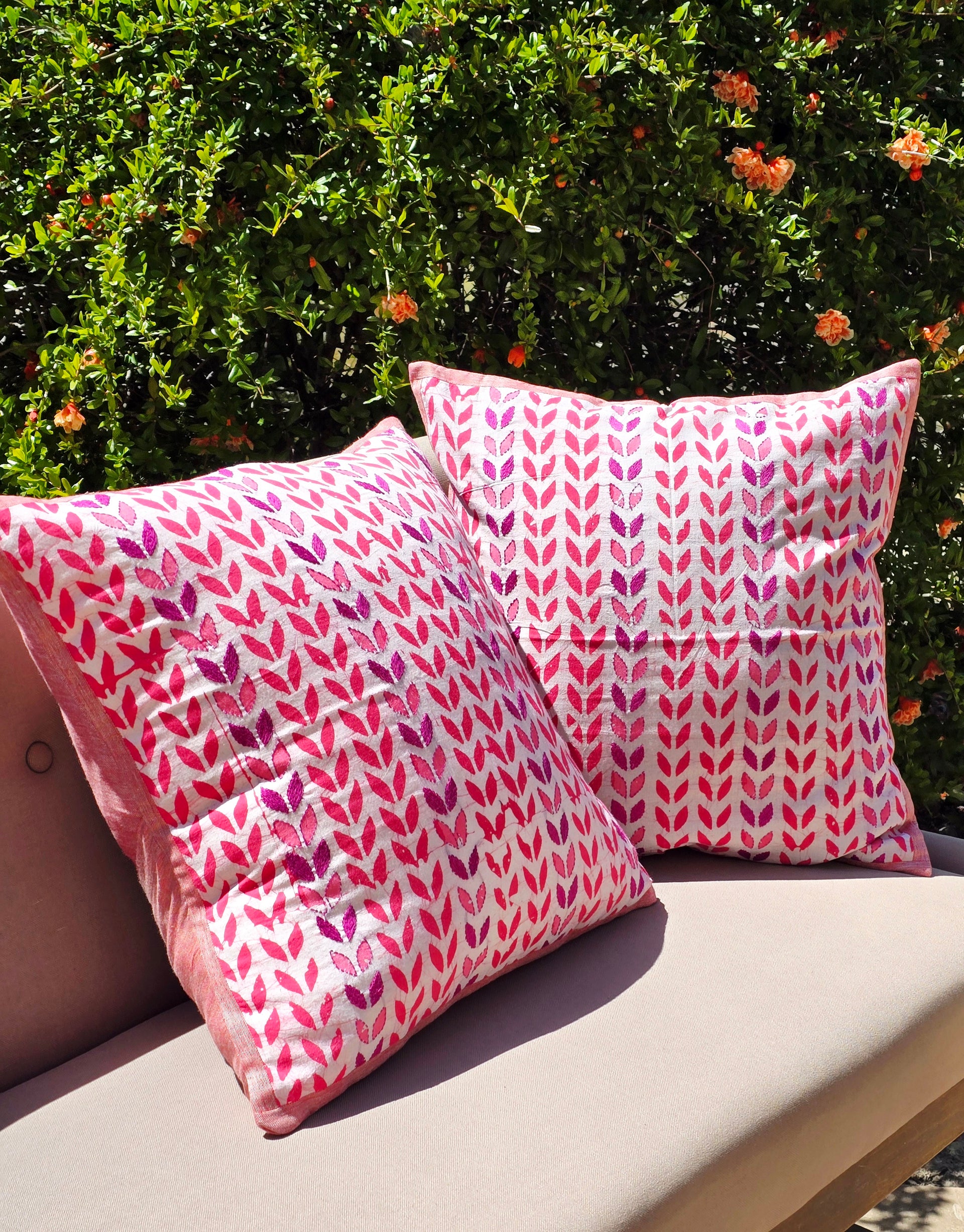 Petal Pop Block Printed Embroidered Cushion Cover - Ohana Earth