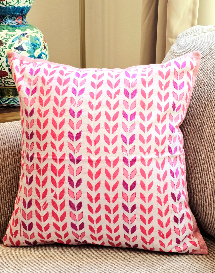 Petal Pop Block Printed Embroidered Cushion Cover - Ohana Earth