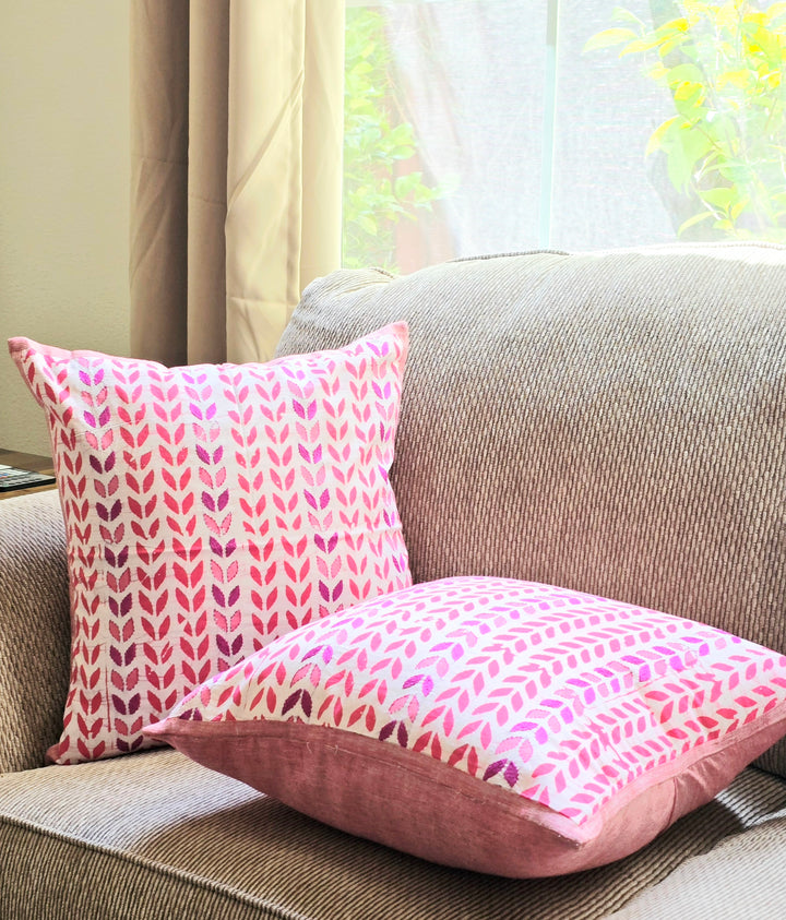 Petal Pop Block Printed Embroidered Cushion Cover - Ohana Earth
