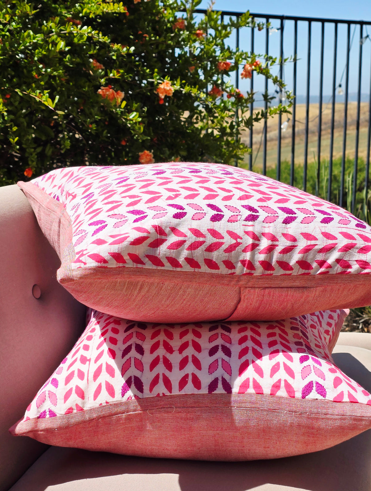 Petal Pop Block Printed Embroidered Cushion Cover - Ohana Earth