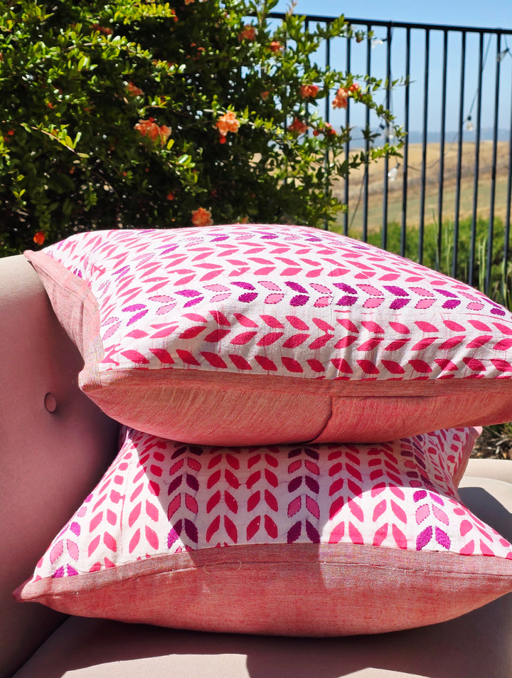 Petal Pop Block Printed Embroidered Cushion Cover - Ohana Earth