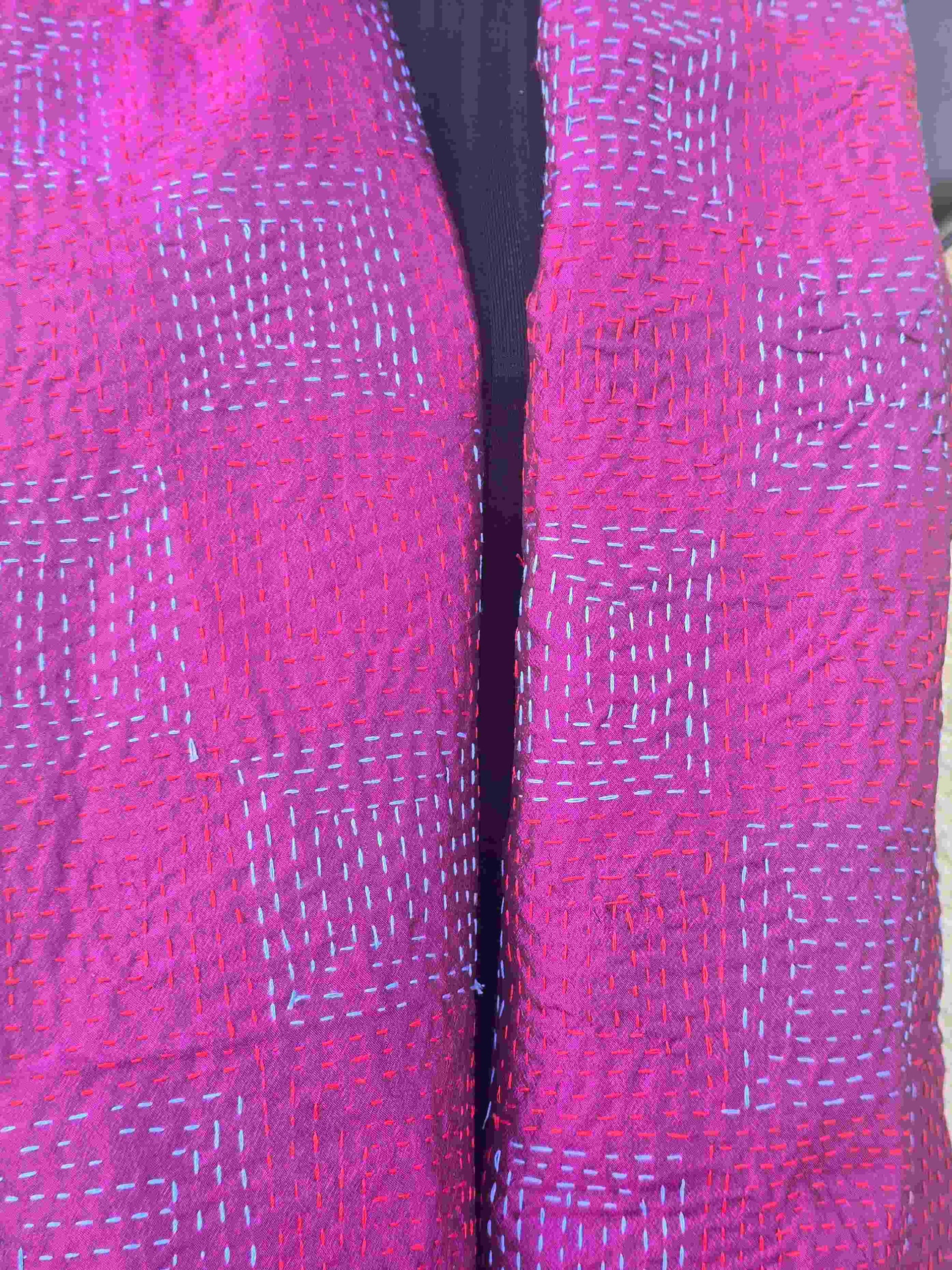 Hand Embroidered Magenta Kantha Silk Scarf - Ohana Earth