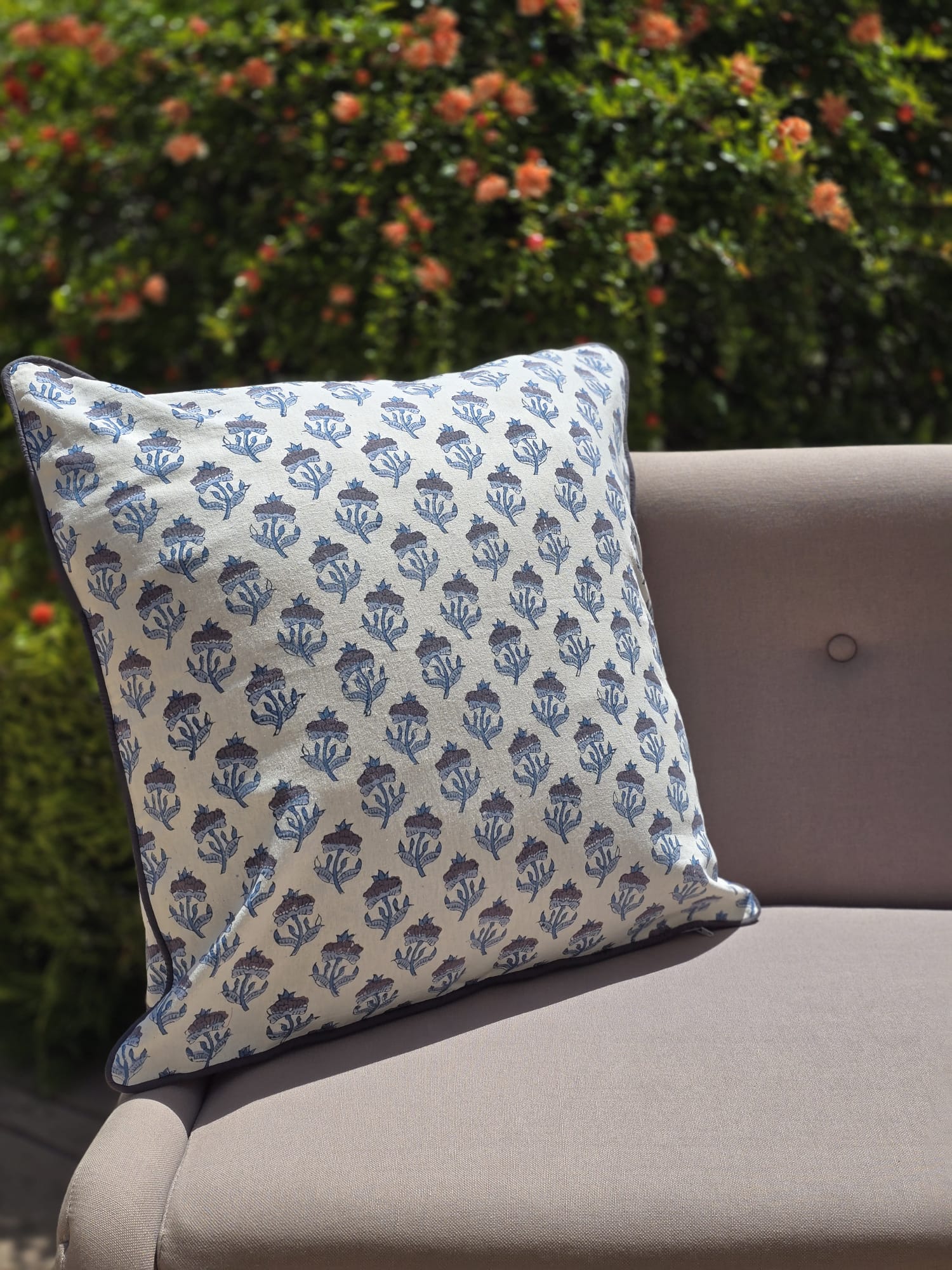 California Blue Tansy Hand Block Printed Cushion Cover - Ohana Earth
