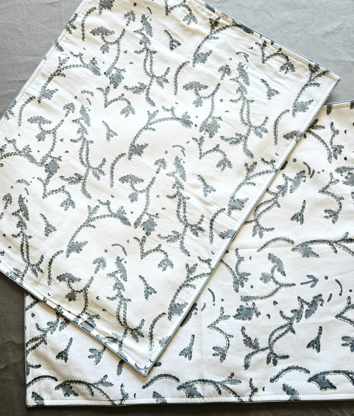 White Organic Cotton Kantha Placemat Set6 - Ohana Earth