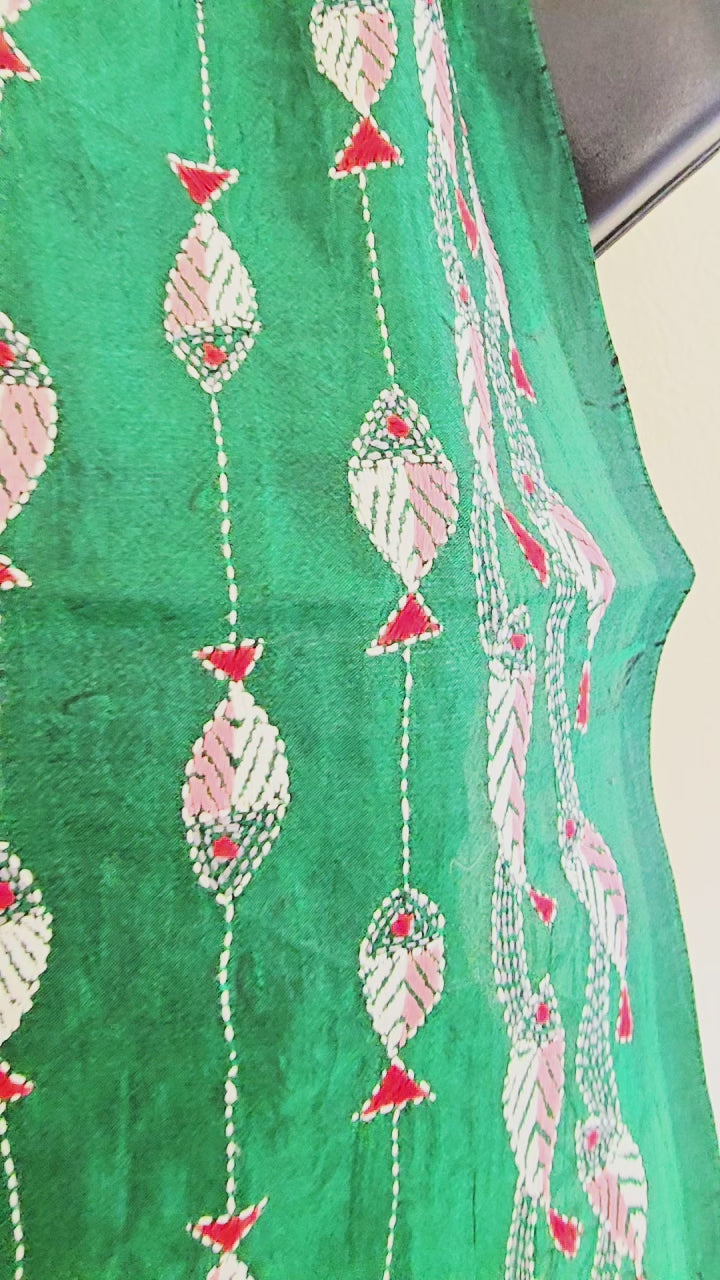 Close up of Kantha hand embroidered scarf