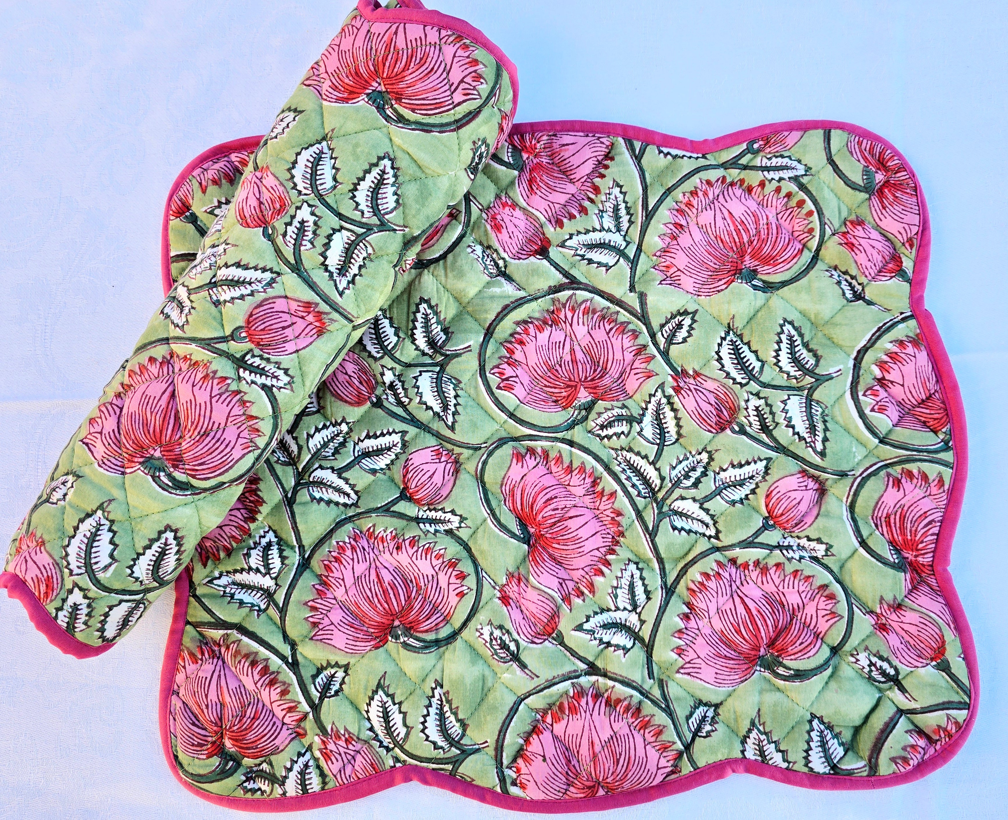 Floral Block Print Cotton Handmade Quilted Placemat - Ohana Earth