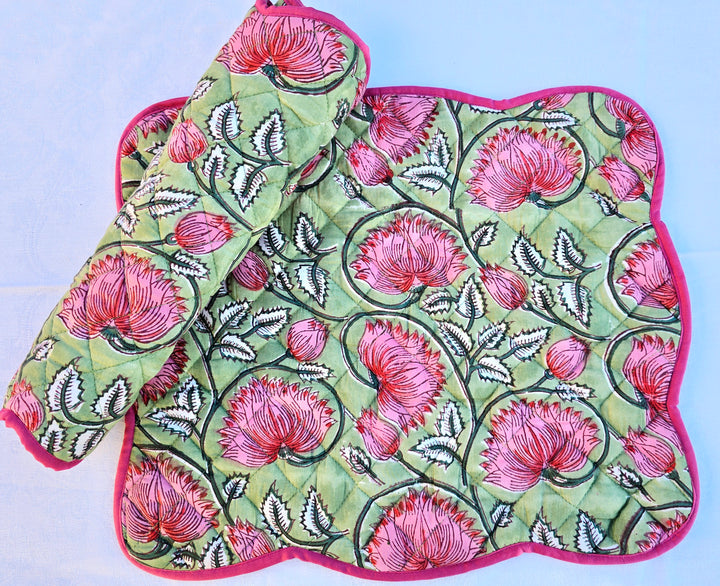 Floral Block Print Cotton Handmade Quilted Placemat - Ohana Earth