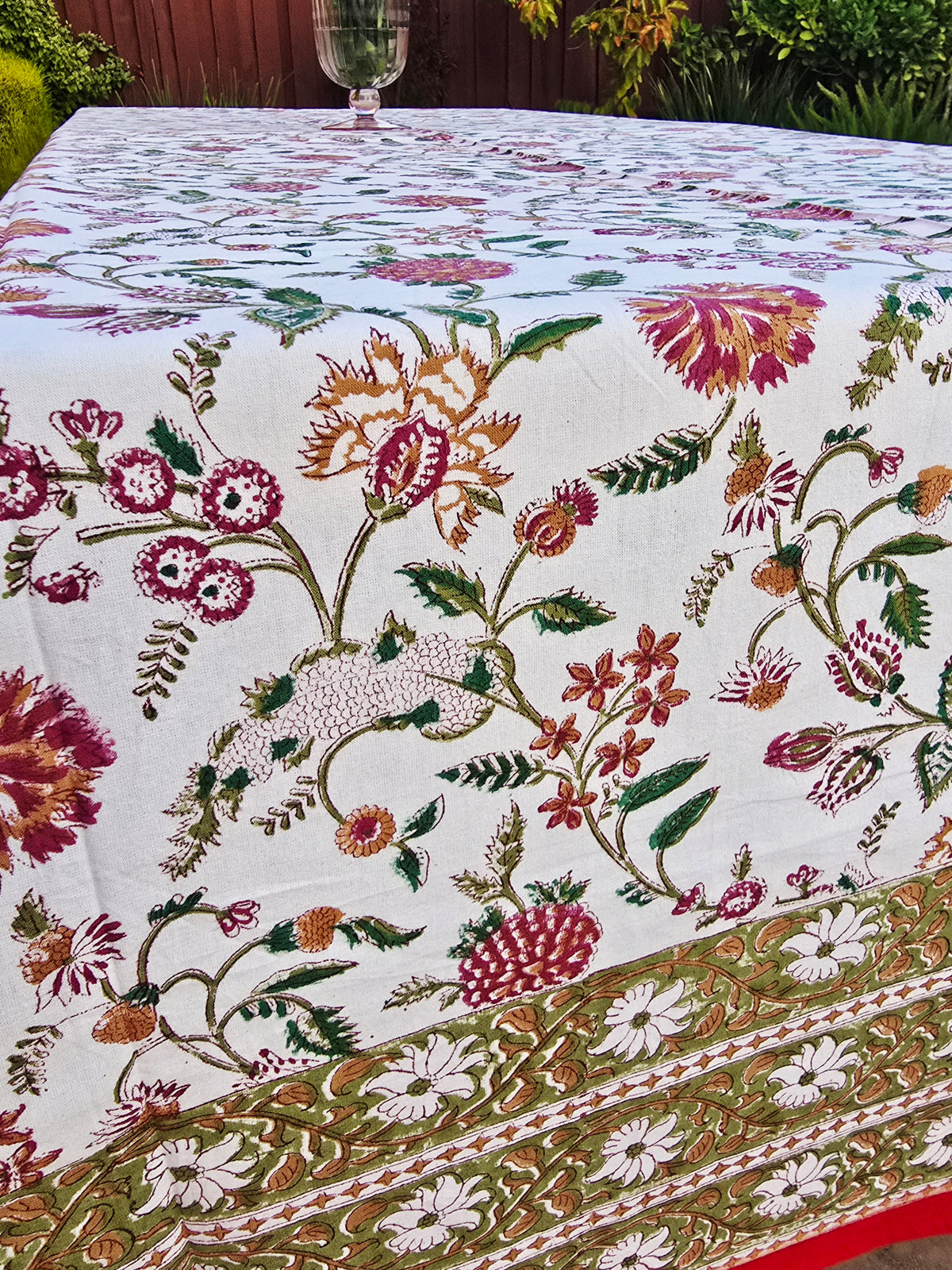 Floral Medley Block Printed Table Cloth - Ohana Earth