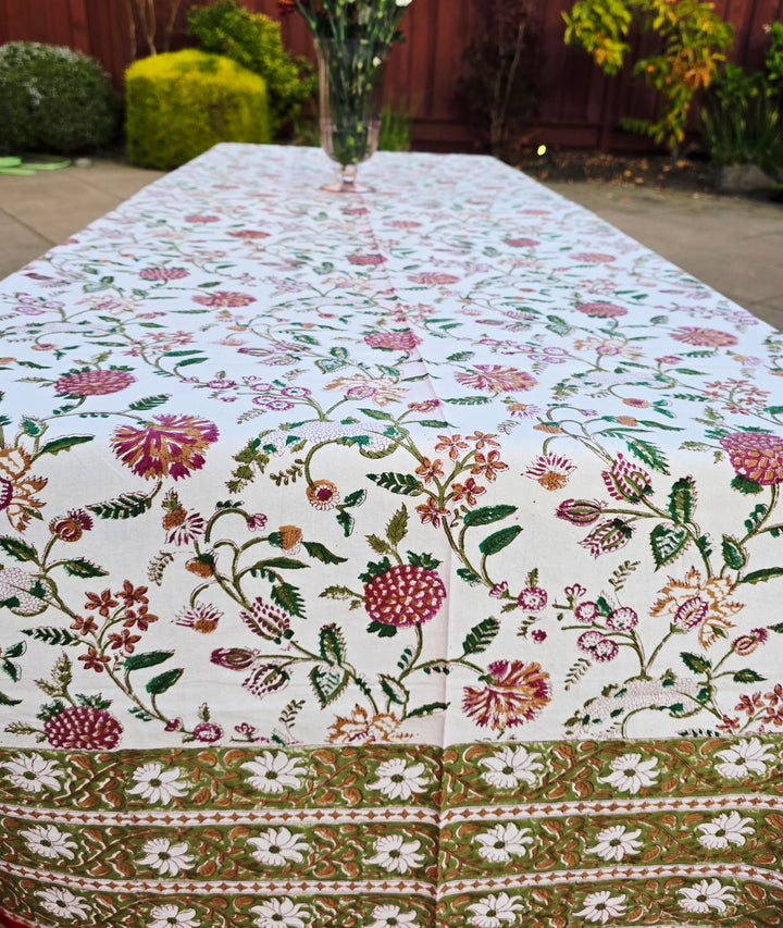 Floral Medley Block Printed Table Cloth - Ohana Earth