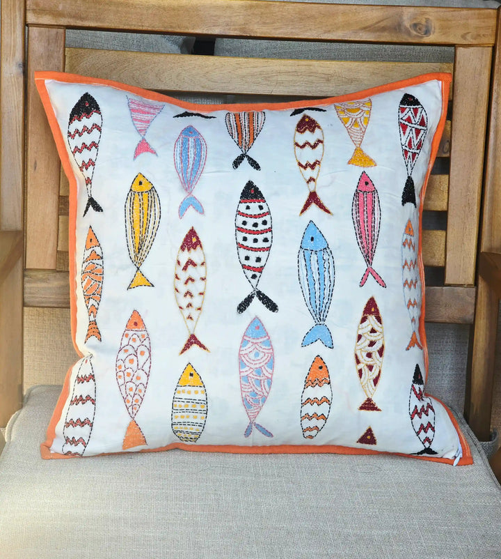 Handmade Kantha Fish Cushion Cover - Ohana Earth