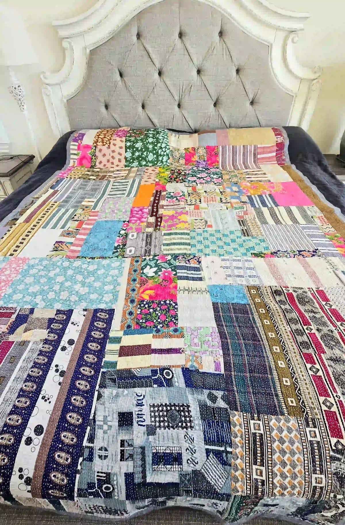 Multicolor Patchwork Reversible Kantha Throw - Ohana Earth