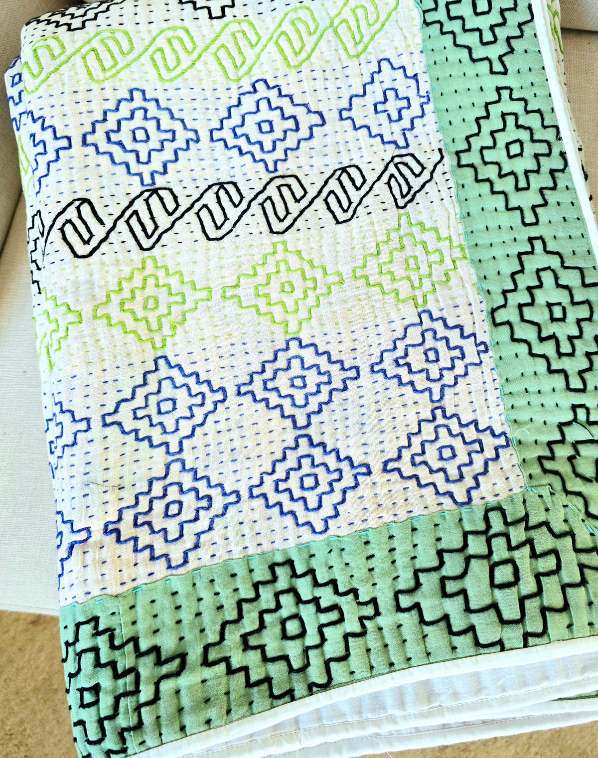 Spirit Kantha Quilt Throw – Hand Embroidered Vintage Kantha Quilt - Ohana Earth