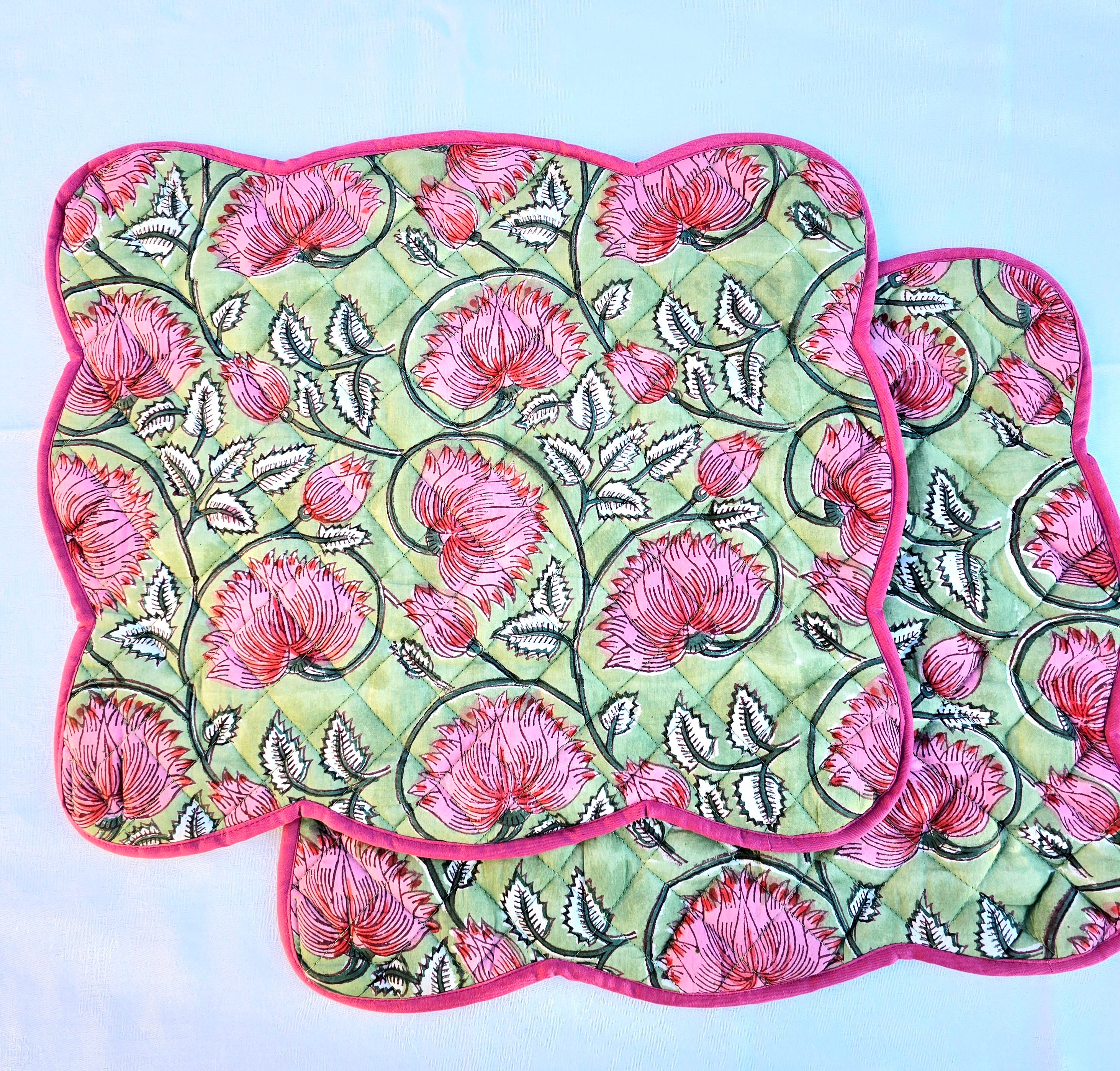 Floral Block Print Cotton Handmade Quilted Placemat - Ohana Earth