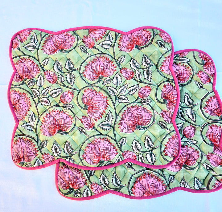 Floral Block Print Cotton Handmade Quilted Placemat - Ohana Earth